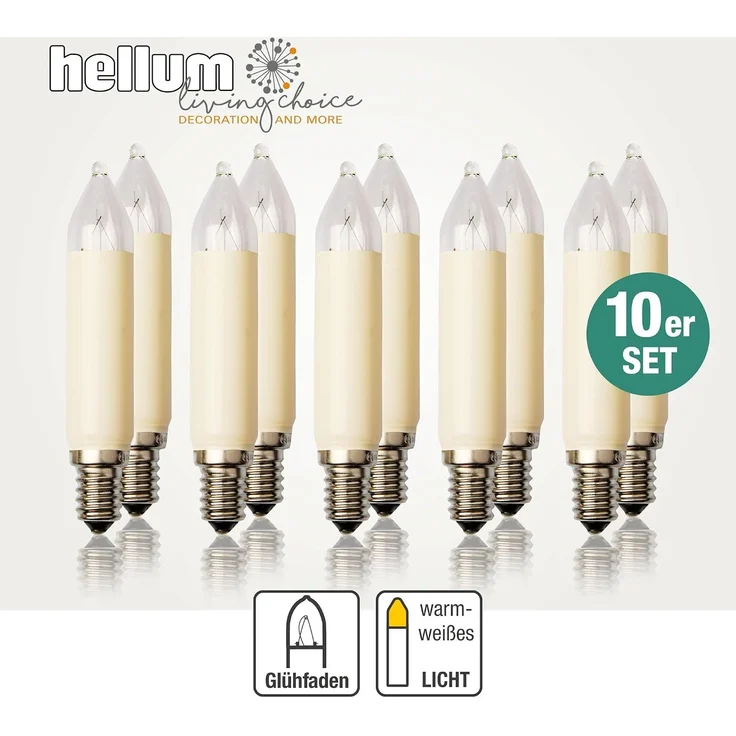 hellum Ersatz-Kerzen für Schwibbogen, 10 Stück 16V 4W Schaftkerze für Weihnachtsbaum Kerzen Lichterketten innen und außen mit 15 Brennstellen, Birnen für Lichterbogen E14/ 16V/ 4W/ 34 Lumen 905007 – Bild 2