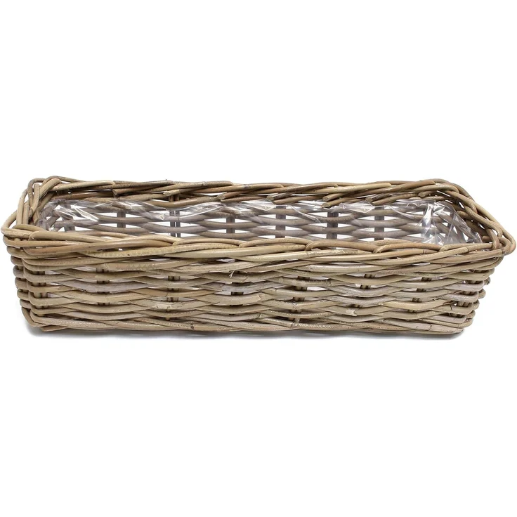 Rattan Pflanzkasten "Koboo Grey" 60 cm lang, grau, Balkonkasten, Blumenkasten für Draußen, Pflanzgefäß – Bild 2