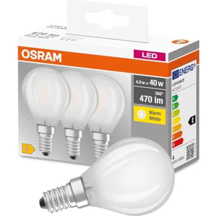 Osram LED-Lampe E14 4W, warmweiß, 470 Lumen, nicht dimmbar, 3er-Set – Bild 1