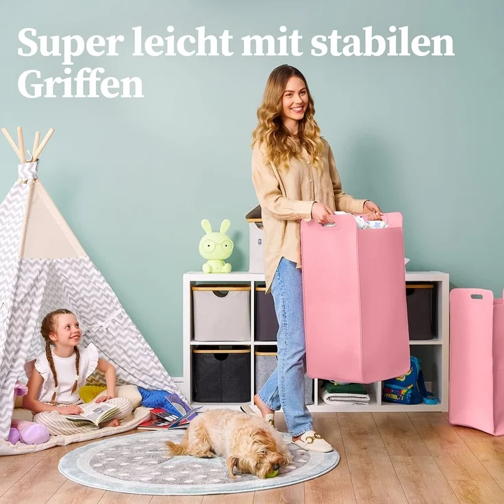 HENNEZ Wäschekorb "Katy" aus Filz schmal und zusammenklappbar, 80l, Wäschesack Groß für Schmutzwäsche Wäschetonne Wäschetasche – Bild 5