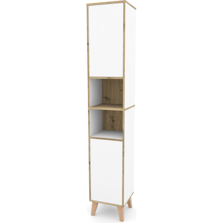 Badschrank MORENA mit 2 Türen und 2 offenen Fächern, Weiß/Eiche