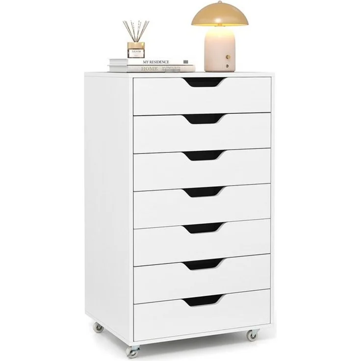 COSTWAY Rollcontainer, mit 7 Schubladen Aktenschrank mit Rollen weiß – Bild 4