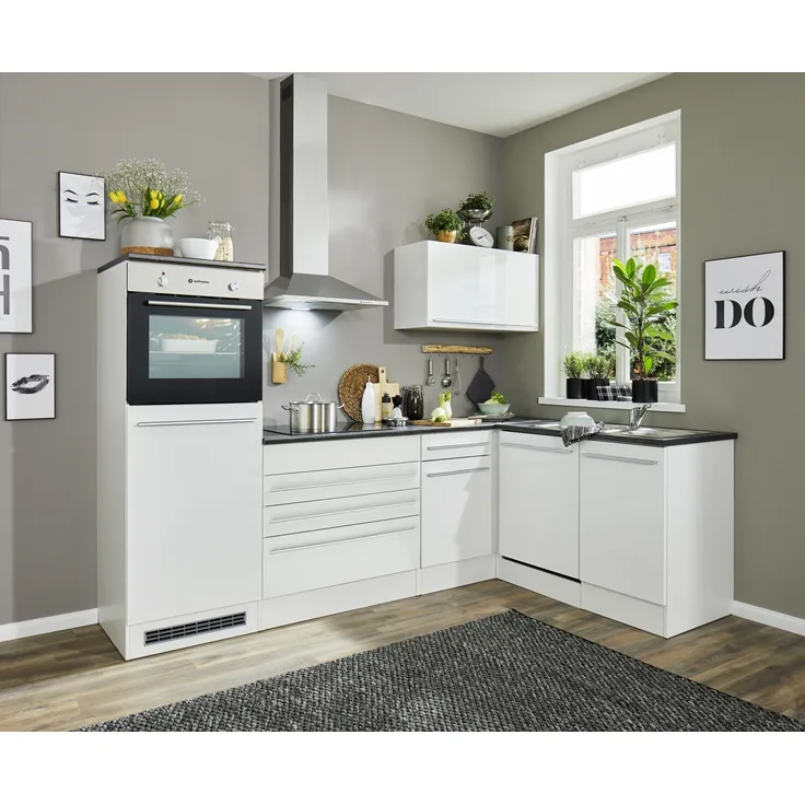 Winkelküche >Jazz< weiss matt / weiss Hochglanz - 260x200x60 (BxHxT)