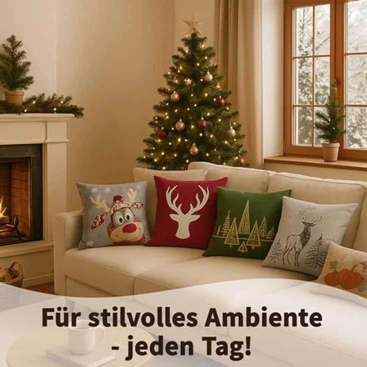 matches21 HOME & HOBBY Kissenbezüge 2er Set Kissenhüllen 45x45 cm dunkelgrau mit Hirsch als Weihnachtsdeko, (2 Stück), Zierkissen-Bezüge für Sofa-Kissen, Couch-Kissen – Bild 7