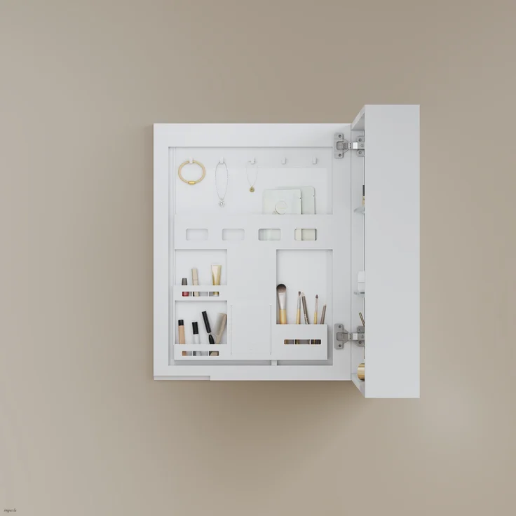 EMKE Spiegelschrank 80 x 65 x 14,5 cm – 2 Spiegeltüren mit integriertem Stauraum, verstellbare Ablagen, mattweiß – Bild 4