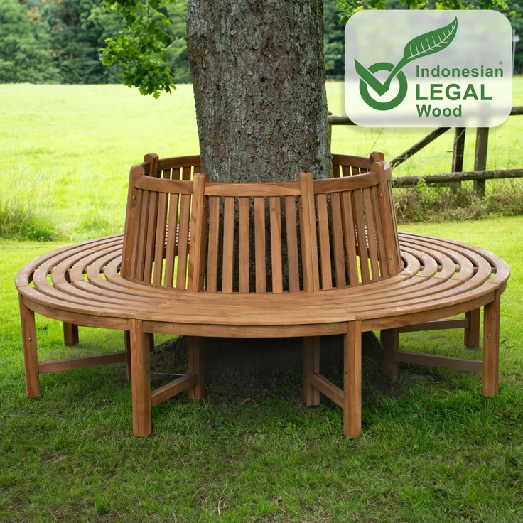 Baumbank TINAR - Braun 203x203x90 cm | Kreisrunde Sitzbank Mit Lehne Baumbank Gartenbank Für Baum – Bild 7