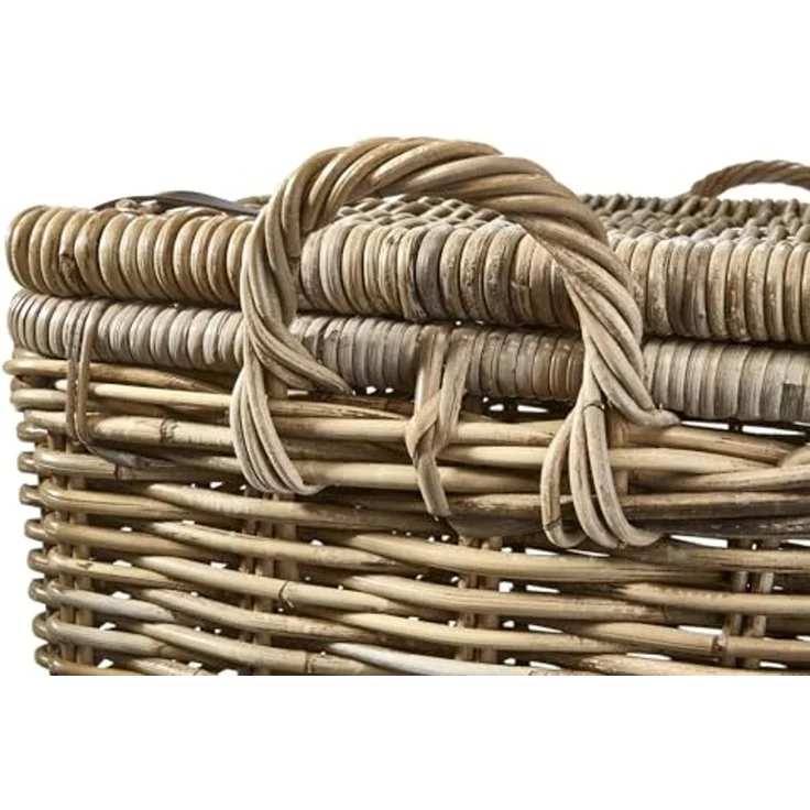 Kobolo Aufbewahrungskorb Universalkorb Korb Truhe aus Rattan mit Deckel Griffen und Lederriemen (Einzelstück, 1 St, 1 Stück), Ordnungssystem mit viel Stauraum – Bild 4