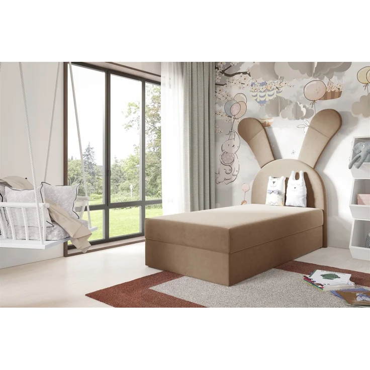Kinderbett Polsterbett Bett MATILDA 100x200cm in Stoff Magic Velvet Beige – Bild 1