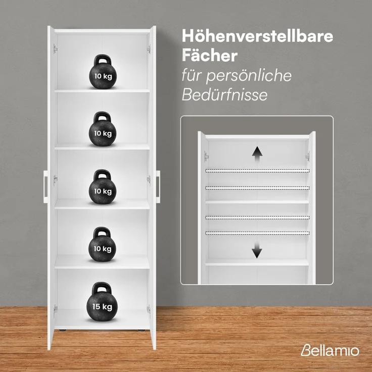 Bellamio 'Apol' Mehrzweckschrank, weiß, 176x33x60 cm, Aktenschrank mit 5 höhenverstellbaren Ablagefächern – Bild 4