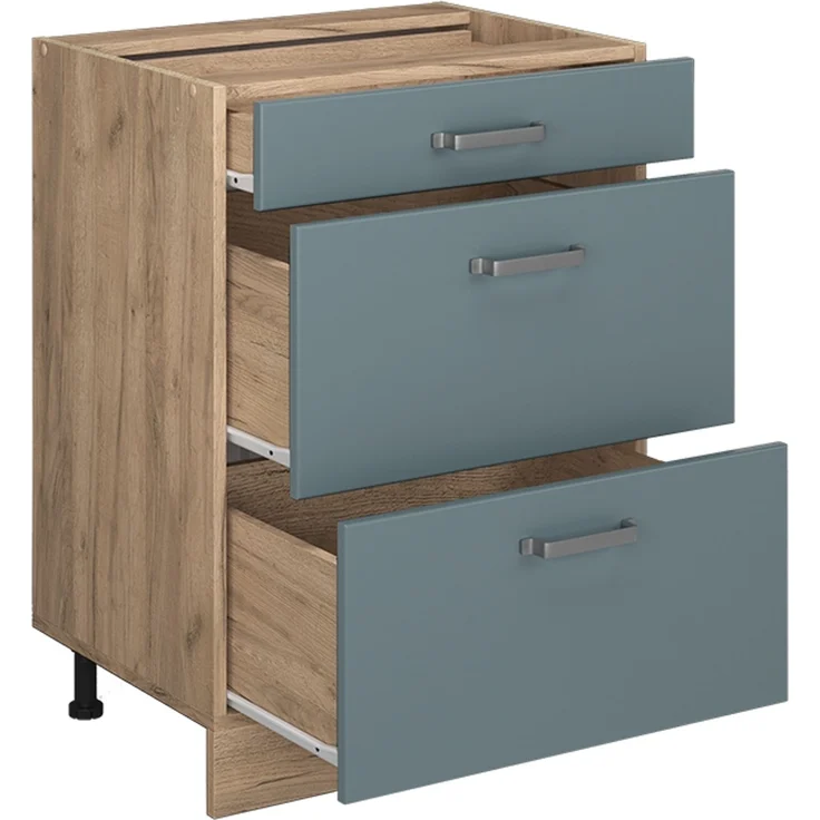 Küchenunterschrank R-Line Blau-Grau/Goldkraft Eiche 60 cm AP Marmor Vicco – Bild 4