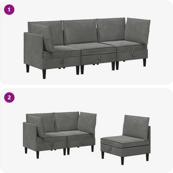 vidaXL Wohnzimmergarnitur mit Kissen 3 pcs Dunkelgrau Samt 3413733 – Bild 9