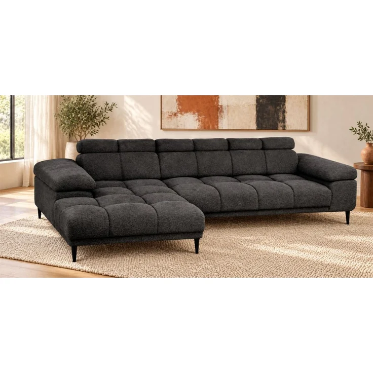 Ecksofa Schlafsofa SENVELIO RELAX inkl. Hocker Stoff Glam Anthrazit Ottomane Links – Bild 3