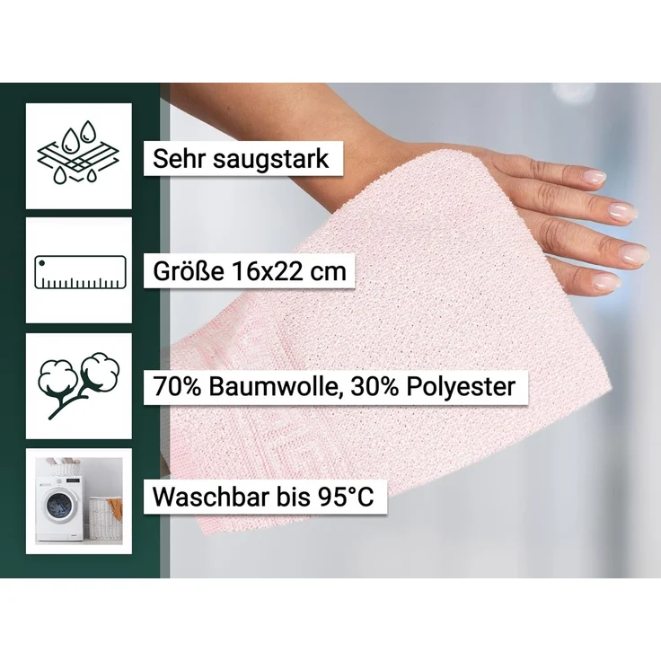 ZOLLNER 20er Set Waschlappen, rosa, Mischgewebe, 16x22 cm – Bild 3