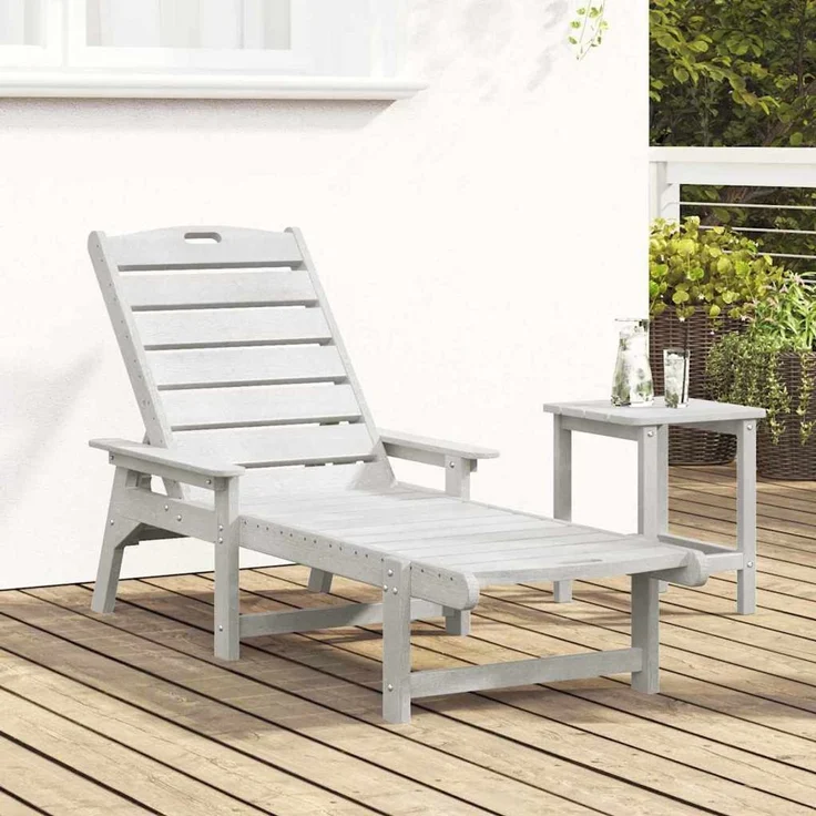 Sonnenliege, Gartenliege, Relaxliege Weiß 195,5 x 53 x 98,5 cm HDPE – Bild 3