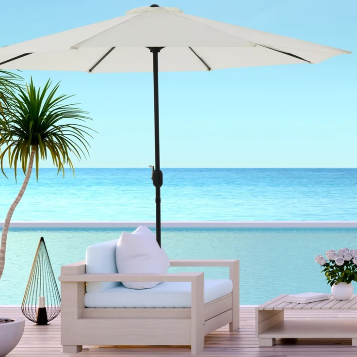 Sonnenschirm Kurbelschirm Marktschirm Beige Ø3m Beleuchtung Strandschirm Gartenschirm Ampelschirm Sonnenschutz Balkonschirm UV-Schutz – Bild 2