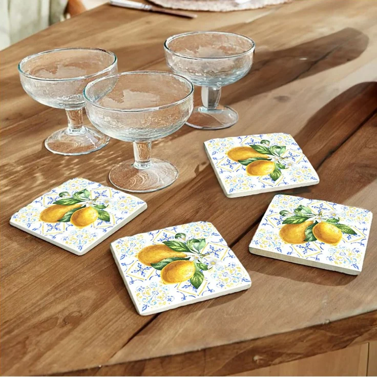queence Getränkeuntersetzer Zitronen Mosaik Motiv Fliesen Steine, Set, 4-tlg, Zitronen Set Topfuntersetzer Naturstein Untersetzer 10x10x1cm – Bild 2