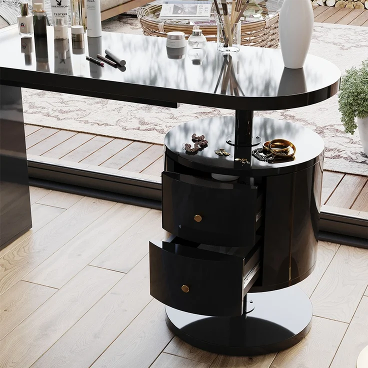 Schminktisch Lara Schwarz Hochglanz 120 cm mit 2 Schubladen Vicco – Bild 5