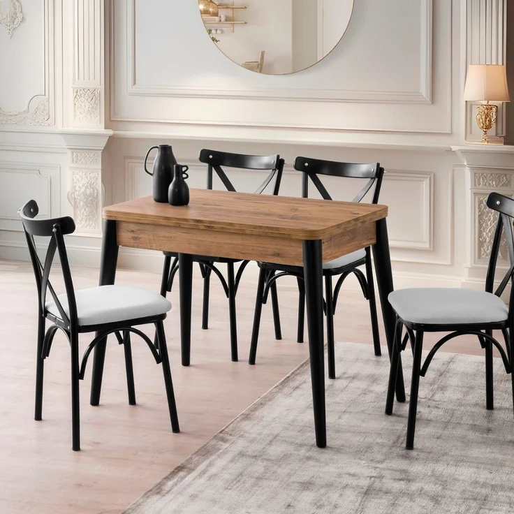 Calicosy Ausziehbarer Tisch von 100 bis 120 cm, Dekor Atlantik-Kiefer und Schwarz - DOLUNAY - Helles Holz – Bild 9