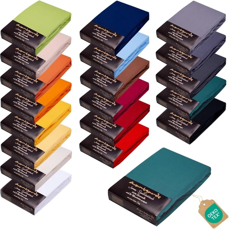 Avantgarde Premium Spannbetttuch 90x200-100x220 - hoher 40cm Steg auch f. Boxspringbett & Wasserbett - Spannbettlaken ca. 170g/m² - Bettlaken - 100% Jersey Baumwolle ÖKO-TEX (15 Dunkelgrün) – Bild 1