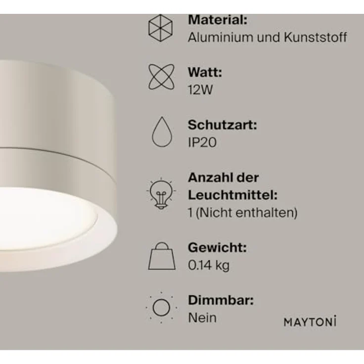 MAYTONI HOOP Deckenleuchte, Downlight GX53, 12 W, moderner Deckenspot aus Aluminium, LED Einbauleuchte für Decke in Küche, Flur, Wohnzimmer, Weiß – Bild 3