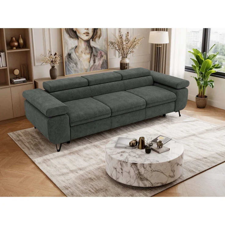 3-Sitzer Polstersofa PETER, verstellbaren Armlehnen und Kopfstütze, breite 262 cm, Gepolsterte Couch, Wellenfeder - Dunkelgrau Struktur – Bild 5