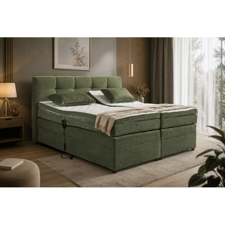 Boxspringbett Casale Ed Exciting Design 180 x 200 cm mit Motor – Cord Fjord Winter Moss