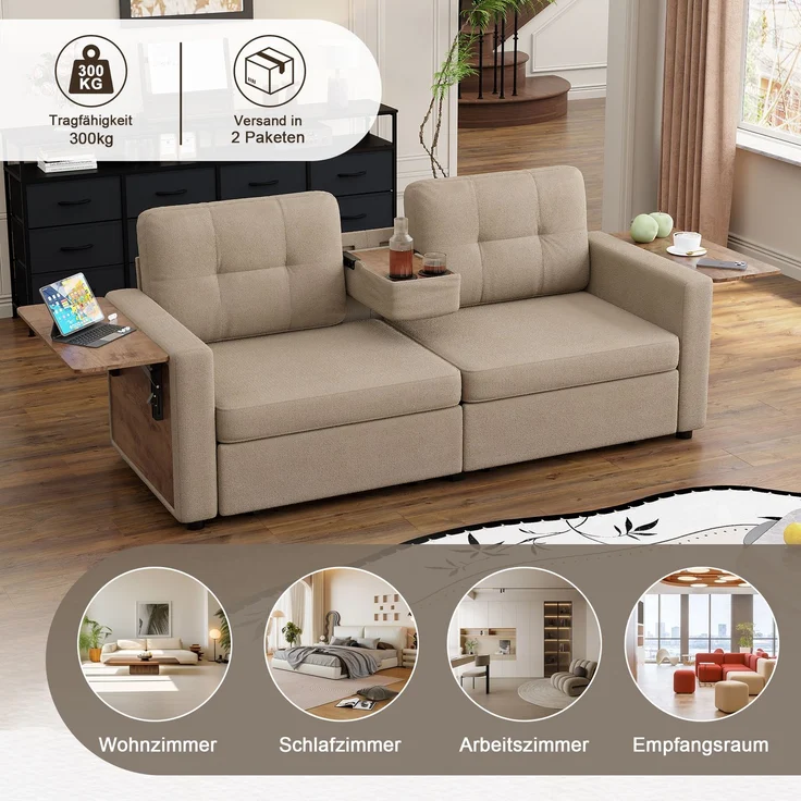 ZUBALIYA Schlafsofa 71x57.5 cm, mit Schreibtisch, mit Schubladen, mit Stauraum, mit Ablageflächen, mit Ausziehbett – Bild 4