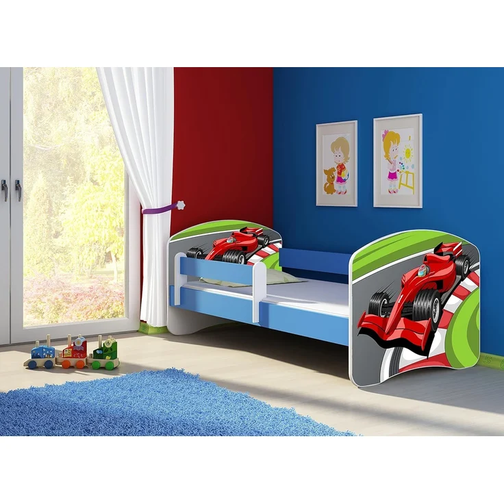 ACMA Kinderbett Jugendbett mit Einer Schublade und Matratze Blau mit Rausfallschutz Lattenrost II 140x70 160x80 180x80 (06 Formel 1, 180x80) – Bild 2