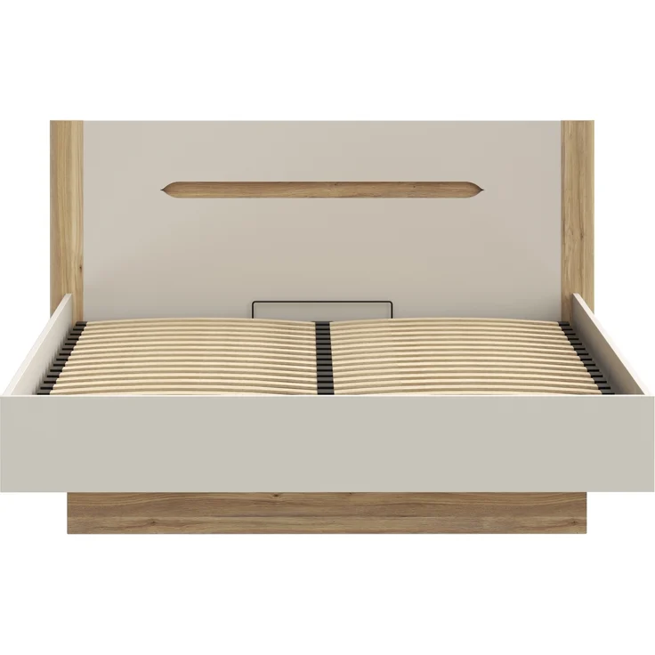 Stauraumbett >EDWAL< Lift-Lattenrost, sandfarbig / Eiche Dekor - 196,2x105,7x206,6cm BxHxT – Bild 4