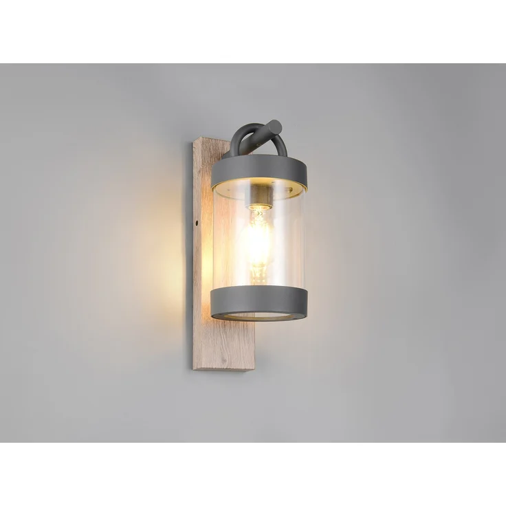 Außenwandleuchte SAMBESI Laterne im Landhausstil, Holzoptik, Höhe 33cm – Bild 1