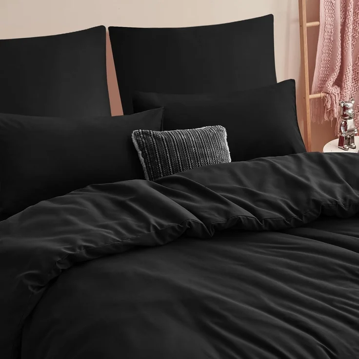 Bettwäsche Set 200x220 Schwarz Mikrofaser Reißverschluss 3tlg – Bild 3
