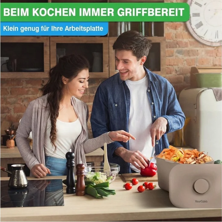 YourCasa Biomülleimer Küche 5L - Komposteimer Küche mit Sieb Spülmaschinenfest, Fassungsvermögen 5L, Spülmaschinenfest – Bild 1