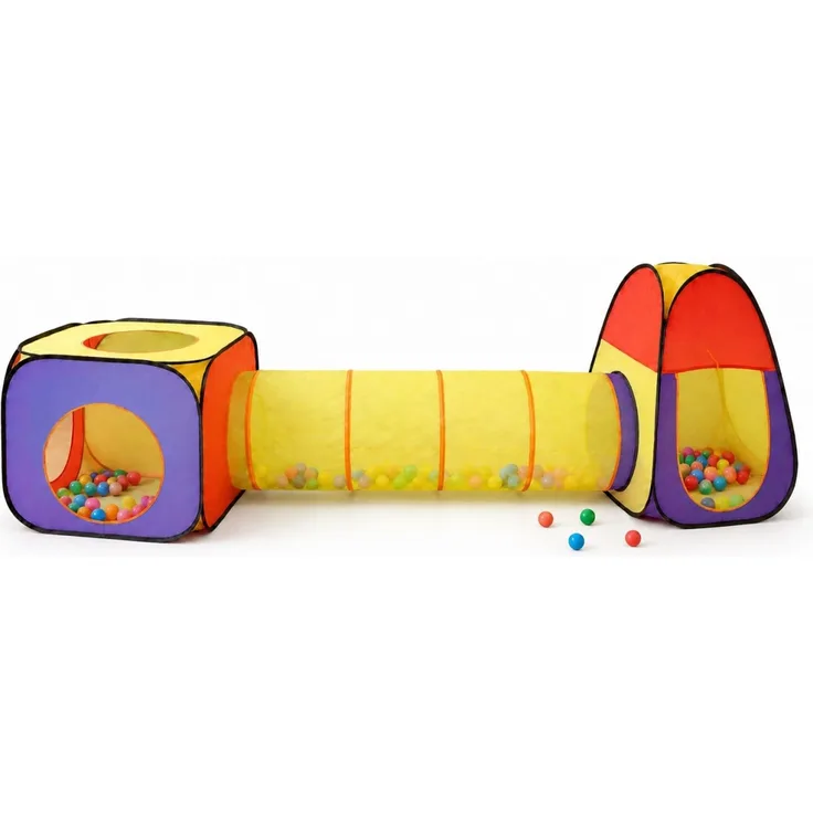 Popup Zelt 3-teiliges Kinder-Spielzelt mit Krabbeltunnel und 200 bunten Bällen