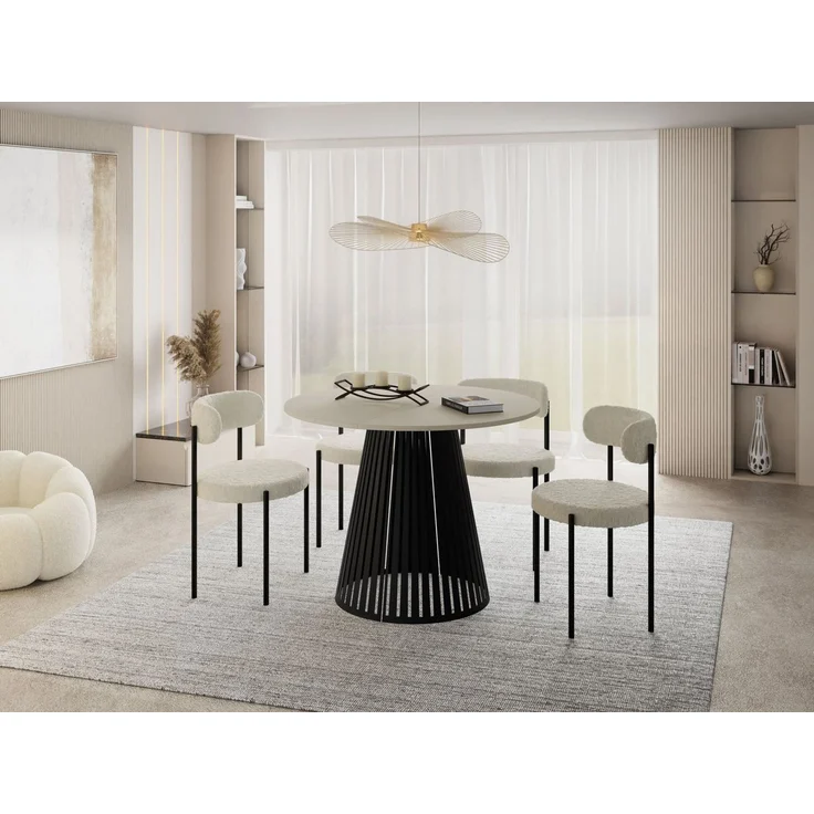 WFL GROUP Esstisch Naro Black ausziehbar rund mit schwarzen Lamellen, Metallbeinen (MADE IN EU, erhältlich in 2 Größen – 100/120 cm, ausziehbar auf 180/200 cm), platzsparender Tisch mit Lamellen für Küche, Esszimmer oder Wohnzimmer – Bild 5