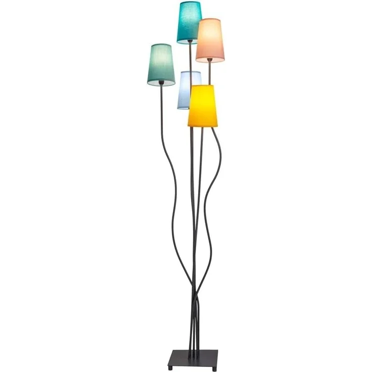 näve Stehlampe Colora, ohne Leuchtmittel, 5flg, E14. Textilschirme je 1x gelb, rose, blau, türkis, oliv – Bild 2