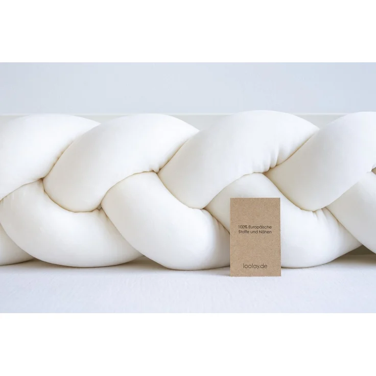 Loolay Nestchenschlange SAMT ECRU Geflochtenes Kissen Zierkissen Dekokissen Bettumrandung, (Zugluftstopper Zugluft Schlange Wickeltischumrandung Babybett Kinderzimmer Schutz, VELOURS SAMT Bettschlange 100 150 200 300 400 cm und Länge auf Anfrage), Zugl... – Bild 2
