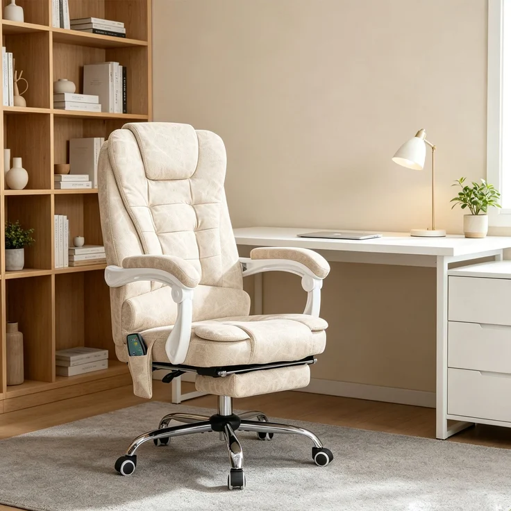 MELAYR, Bürostuhl mit Massagefunktion, ergonomisch, 65x160x104cm, Cremeweiß – Bild 3