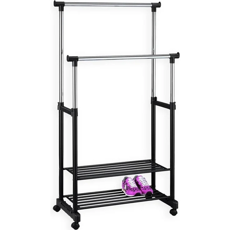 IDIMEX Garderobenständer NELMA, Garderobenwagen Kleiderständer Rollgarderobe 2 Schuhregale Kleiderstan – Bild 1