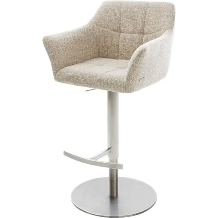 Barstuhl Yulo-Flex Webstoff Soft Beige Drehfuß höhenverstellbar Edelstahl Silberfarben – Bild 1