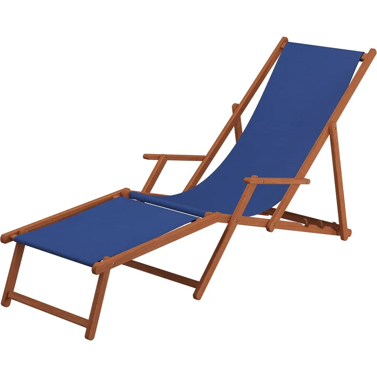 Liegestuhl blau Sonnenliege Fußteil Gartenliege Holz Deckchair Strandstuhl Gartenmöbel 10-307F