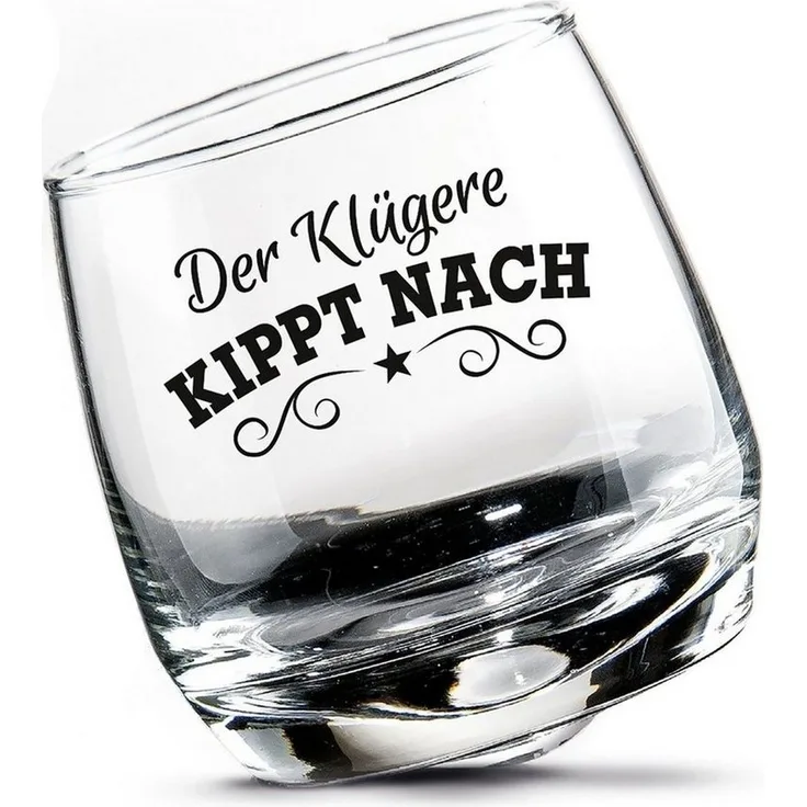 GILDE 2tlg. Set, Wackelglas, "Klug", Spruch, Glas, klar, , H. 8,5 cm, D. 7,5 cm 46761