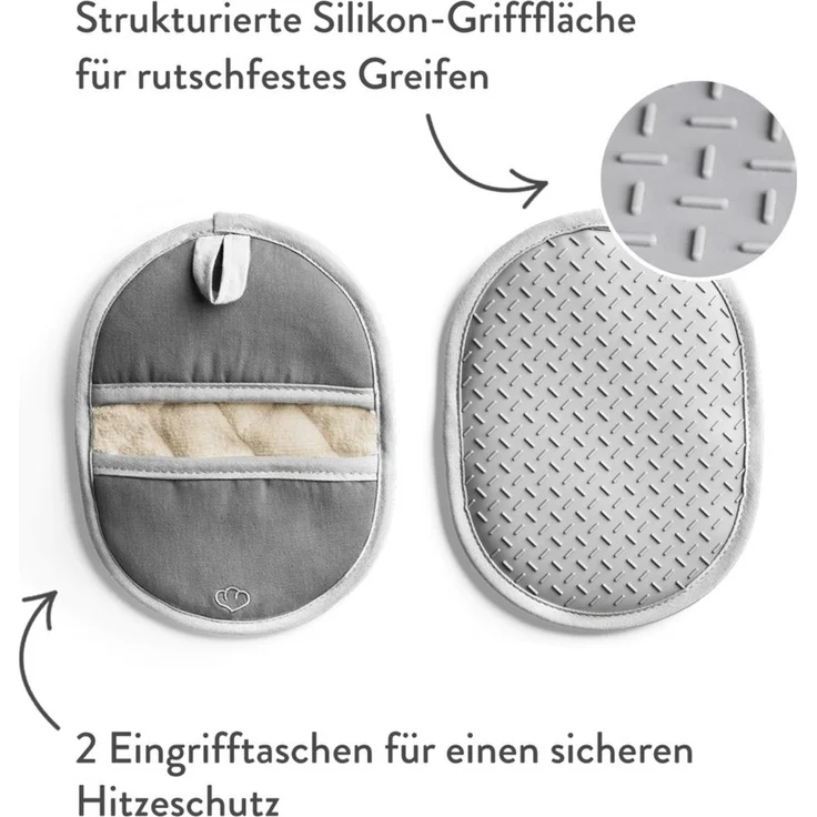 Springlane Topfhandschuhe SPRINGLANE Topflappen-Set 2-tlg. Grau, Silikon & Baumwolle, (2-tlg) – Bild 3