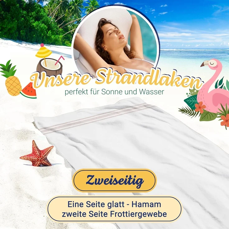 ZOLLNER Strandtuch, Hamamtuch, 70x180 cm, 100% Baumwolle, weiß-braun gestreift – Bild 3