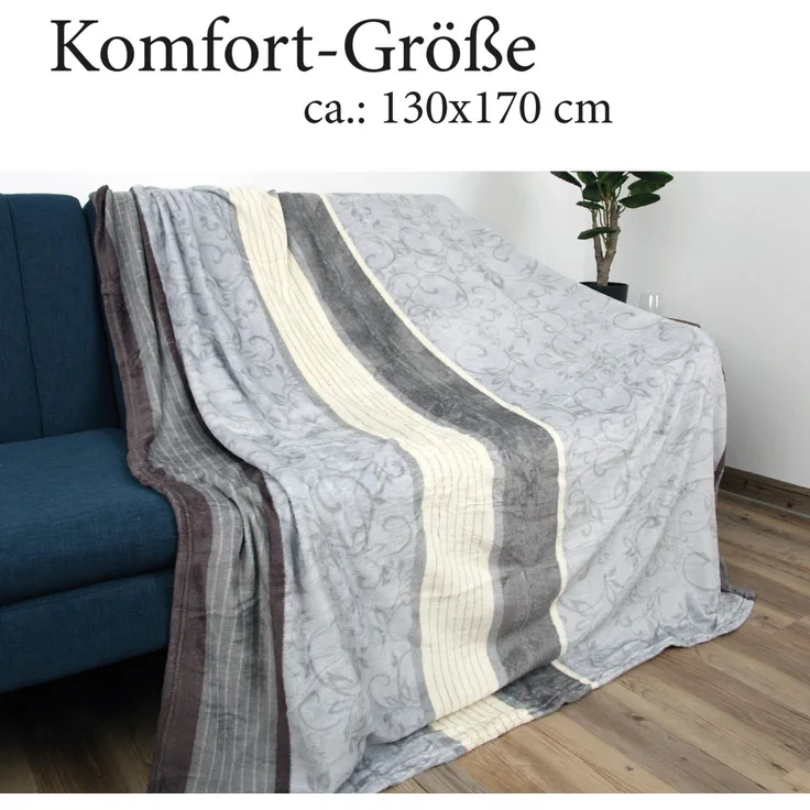 Kuscheldecke XXL (130x170cm) - Hellgrau Ranke - Flauschdecke Microfaser-Decke - Jacquard, große weiche Wohn-Decke zum kuscheln Flanelldecke