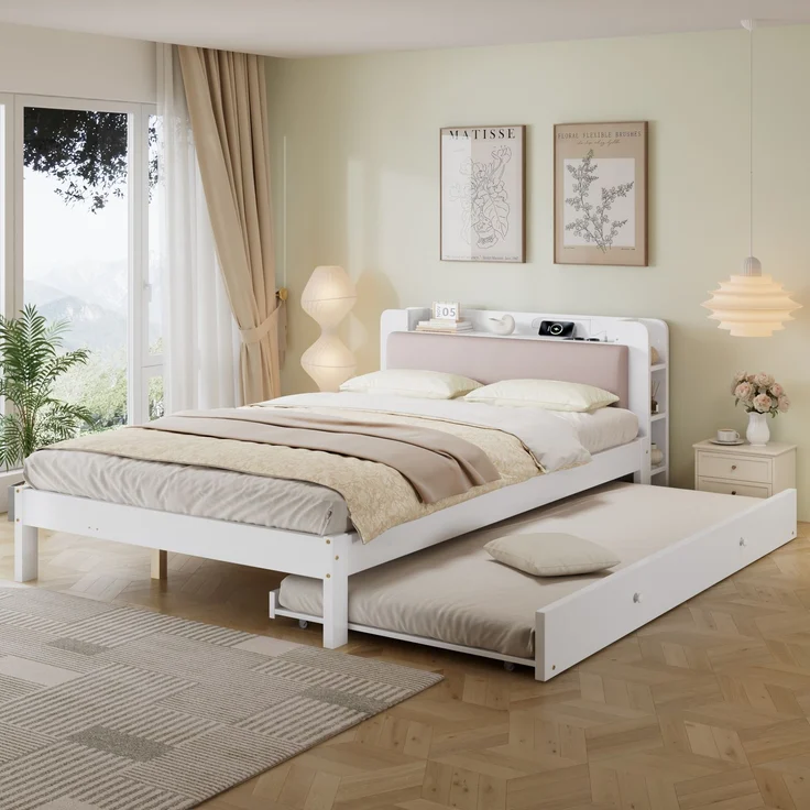 TavilaEcon Einzelbett Holzbett, Funktionsbett mit LED-Lichtleiste und gepolstertem Kopfteil weiß Liegefläche 120 × 200 cm – Modell N622D765960W – Bild 5