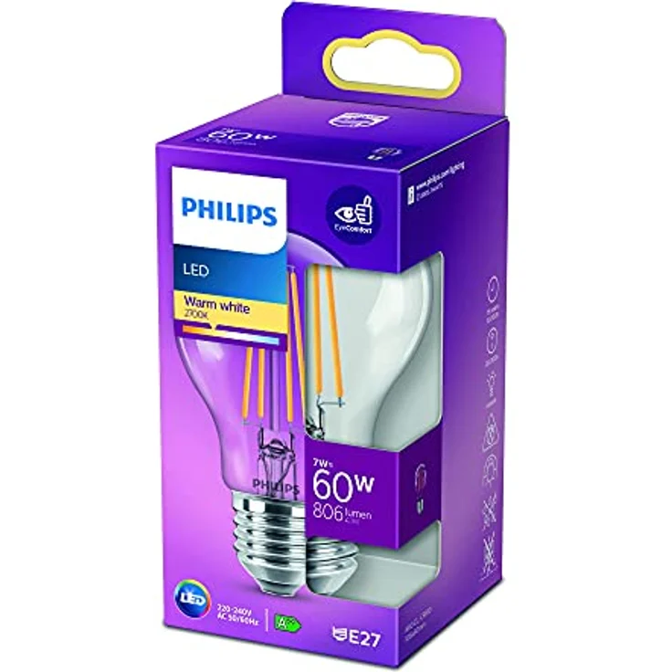 Philips LED Lampe Tropfen E27, 7W (60W), 806 lm Warmweiß (2700K) – Bild 3
