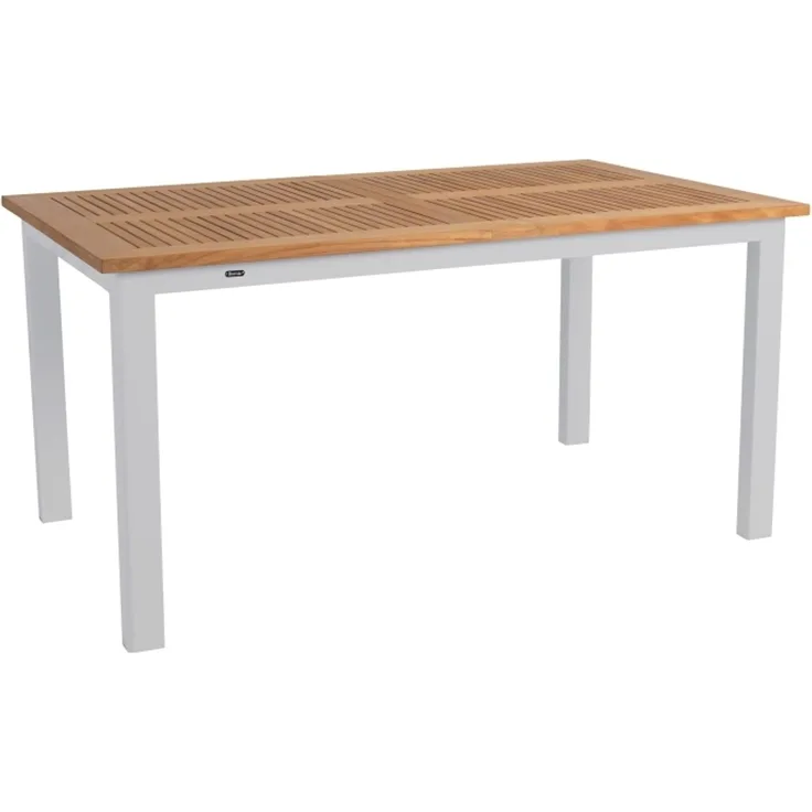 Gartenesstisch Lyon aus Aluminium und Teak, modern und ausziehbar, hellgrau, für 8–10 Personen