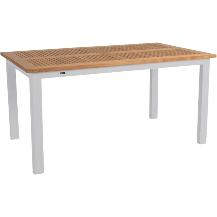 Gartenesstisch Lyon aus Aluminium und Teak, modern und ausziehbar, hellgrau, für 8–10 Personen