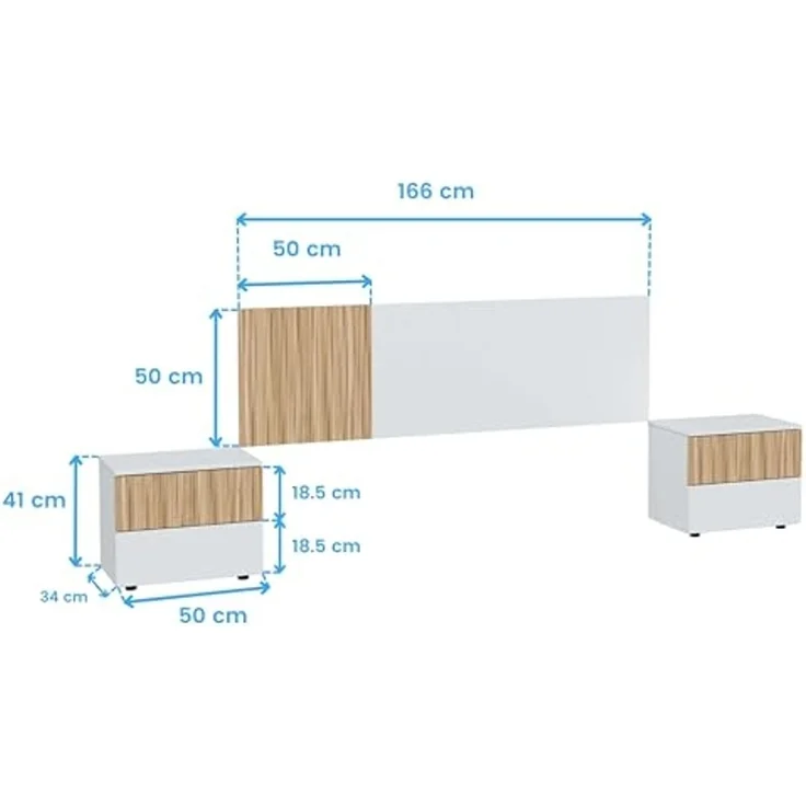 Habitdesign, modernes Kopfteil mit 2 Nachttischen – Schlafzimmer-Set in Artik weiß & Naturholz, wendbares Kopfteil, viel Stauraum, Maße: 266 x 91 x 34 cm (B x H x T), Modell Ethna – Bild 6