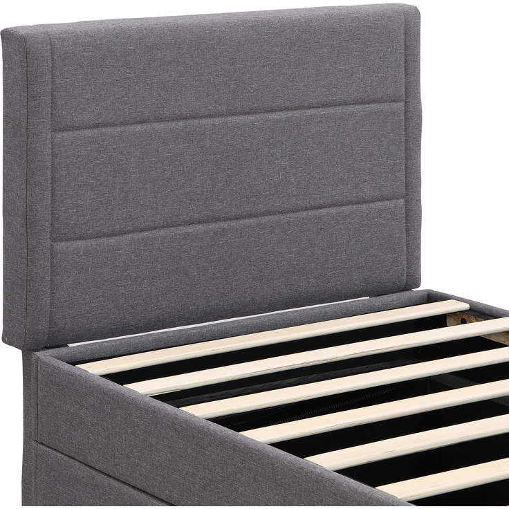 EINHOM Polsterbett, 90 x 200 cm, Einzelbett mit Lattenrost aus Metallrahmen, Großer Stauraum, Geeignet für Erwachsene und Jugendliche, Leinen + MDF, Grau (Ohne Matratze) – Bild 6